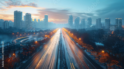 View of modern city background with building and highway