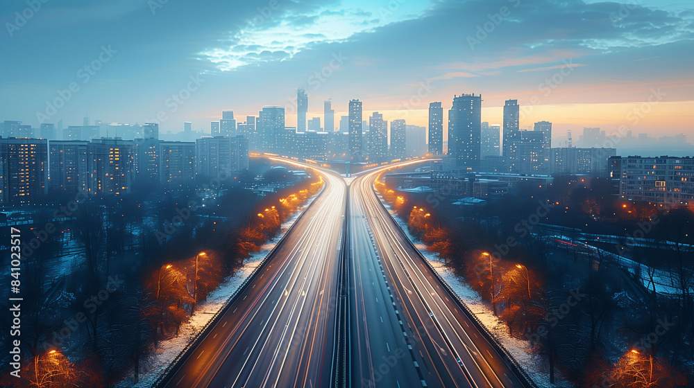View of modern city background with building and highway View of modern city background with building and highway