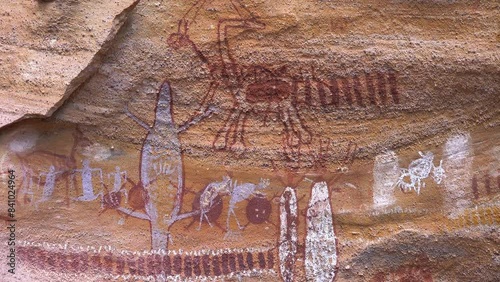 Rock paintings on an archeological site at Serra da Capivara National Park, Brazil