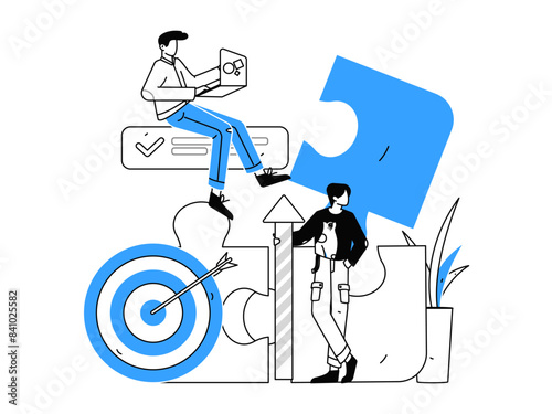 Marketing planning business characters flat vector concept operation hand drawn illustration
