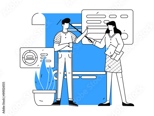 Marketing planning business characters flat vector concept operation hand drawn illustration
