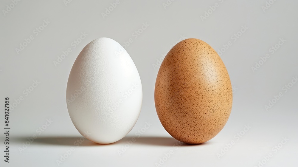 Image of a white and a brown egg side by side Image of a white and a brown egg side by side