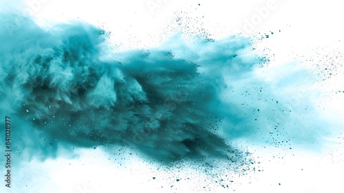 Blue powder explosion isolated on white, Abstract dust explosion on white background, freeze motion of green powder splash. For holidays