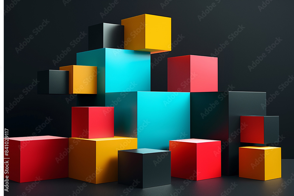 Abstract geometric blocks on black background Abstract geometric blocks on black background