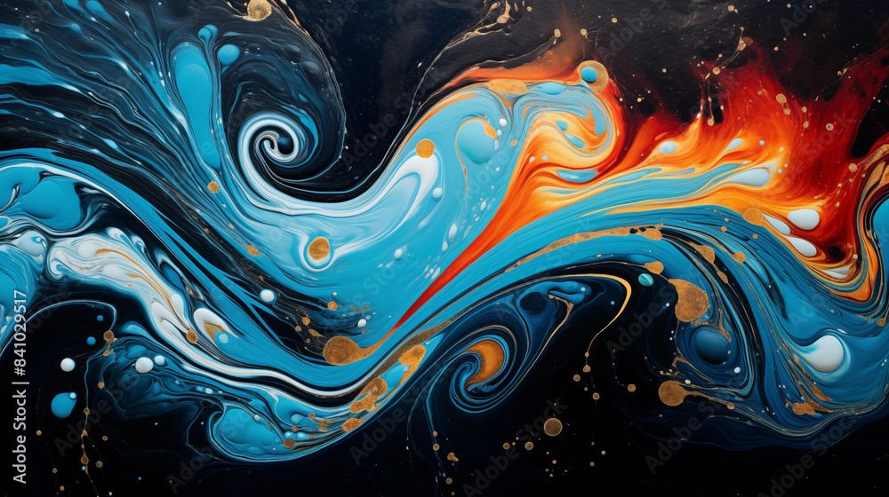 Coal Black and Opal Marble Patterns in Liquid Paint Art with Luminous Swirls Coal Black and Opal Marble Patterns in Liquid Paint Art with Luminous Swirls
