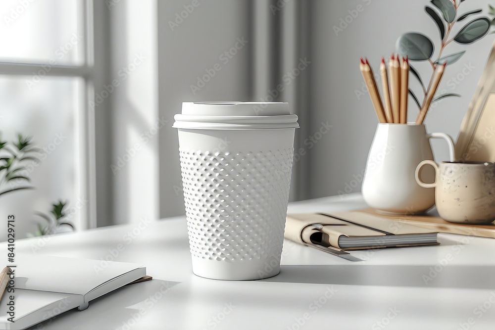Realistic white paper cup of hot coffee mockup Realistic white paper cup of hot coffee mockup
