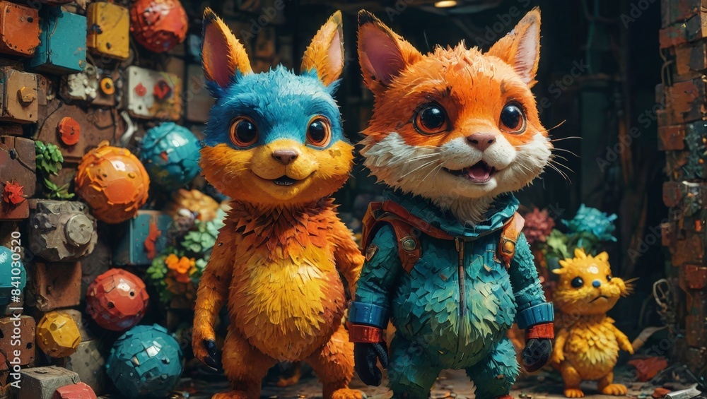 Fototapeta premium Cute Cartoon Animals in a Colorful World