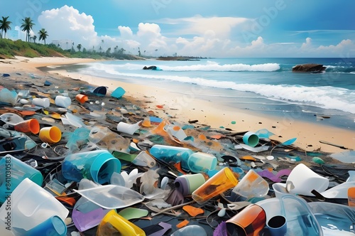 Polluted shore by plastic wasteland