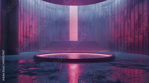 Cistern on Circular Stage with Centered Composition,  Futuristic Techno Elements, Subtle Colors, and Ultra Fine Cubic Futurism Details