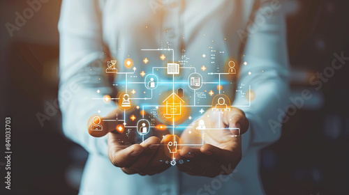 Strategic business success. Real estate investment. Financial planning and investment business development. Businessman use laptop with house icon for analyzing mortgage loan home and insurance real