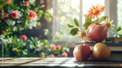Sunlit Harmony, Apples and Blossoms in Vivid Display