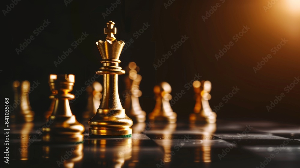 Chess king victorious: strategy, victory, and leadership concept. Chessboard with winning king: Symbol of strategic thinking. Chess king victorious: strategy, victory, and leadership concept. Chessboard with winning king: Symbol of strategic thinking.