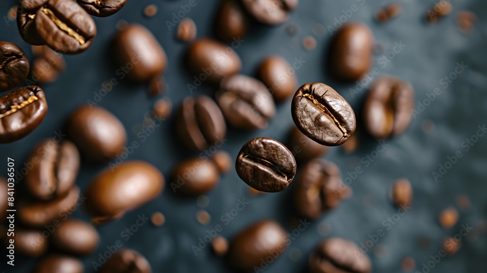 Obraz premium Coffee Beans Closeup On Dark Background