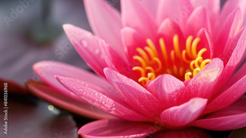 Pink water lily flower up close