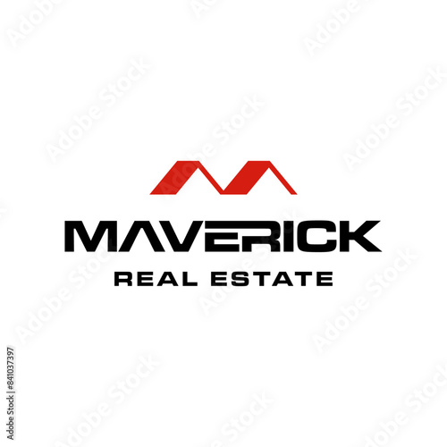 letter M initial with home real estate roof logo icon vector template