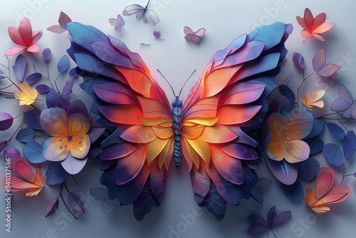 Whimsical paper garden, exquisite butterfly and floral sculptures. crafted with care, illustrating dreams and romance, perfect for banner displays with organic charm