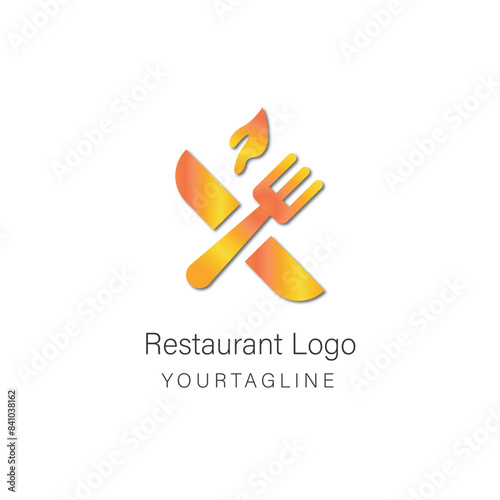Restaurant iconic logo design with gold color combination