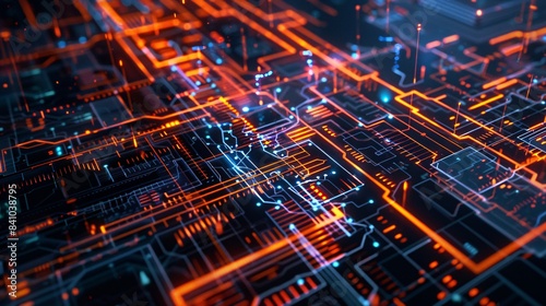 Wallpaper Mural Futuristic Holographic Projection of Intricate Circuitry and Digital Data Representing Advanced Technology and Connectivity Torontodigital.ca