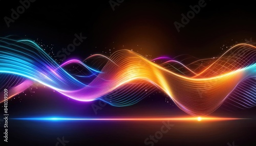 Neon lines background, glowing wavy neon light particles, website banner, colorful neon light background