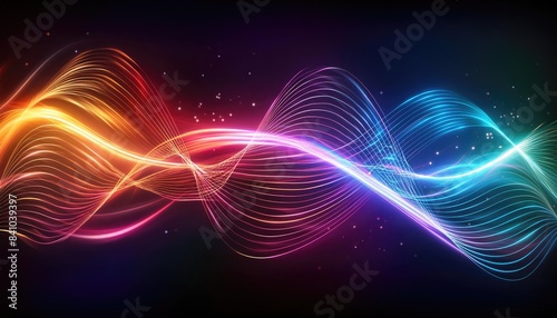 Neon lines background, glowing wavy neon light particles, website banner, colorful neon light background