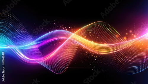 Neon lines background, glowing wavy neon light particles, website banner, colorful neon light background © Tilak