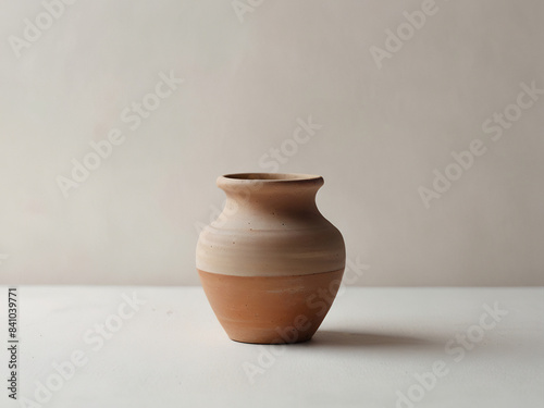 An empty clay pot standing on bright white studio background © mnjrstd