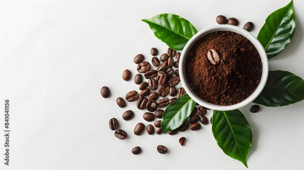 Bowl of ground coffee and beans isolated on white background Bowl of ground coffee and beans isolated on white background
