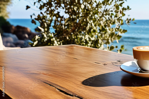  a-refreshing-cup-of-latte-sits-on-a-wooden-table-against-the-backdrop-of-a-serene-blue-sea-and-sky