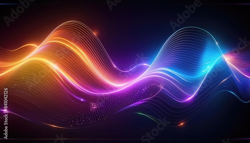 Neon lines background, glowing wavy neon light particles, website banner, colorful neon light background