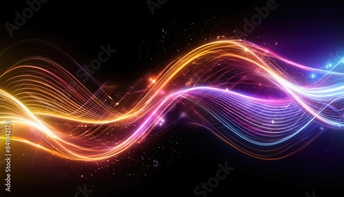 Neon lines background, glowing wavy neon light particles, website banner, colorful neon light background