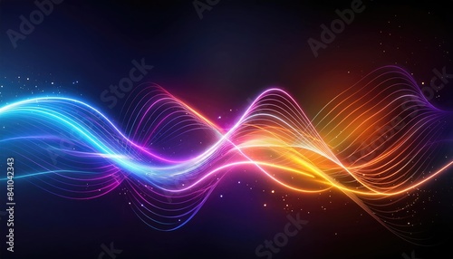 Neon lines background, glowing wavy neon light particles, website banner, colorful neon light background