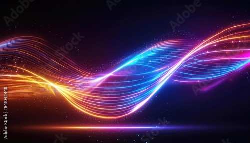 Neon lines background, glowing wavy neon light particles, website banner, colorful neon light background