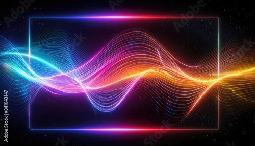 Neon lines background, glowing wavy neon light particles, website banner, colorful neon light background