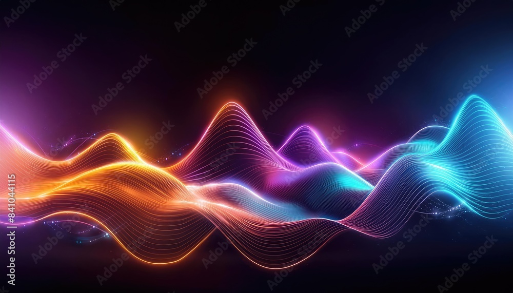 Abstract background with glowing lines, Neon lines background, glowing wavy neon light particles, website banner, colorful neon light background