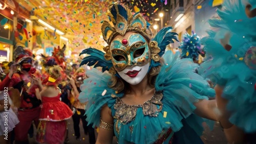 Festive Carnival Night with Masked Dancers and Confetti © giovanni