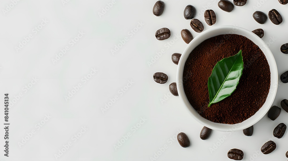 Obraz premium Bowl of ground coffee and beans isolated on white background