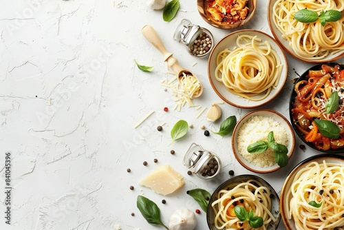 Wallpaper Mural pasta dishes on white background with copy space  Torontodigital.ca