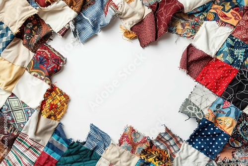 Quilt squares frame on white background