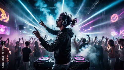 DJ Performing Live at a High-Energy Nightclub Party