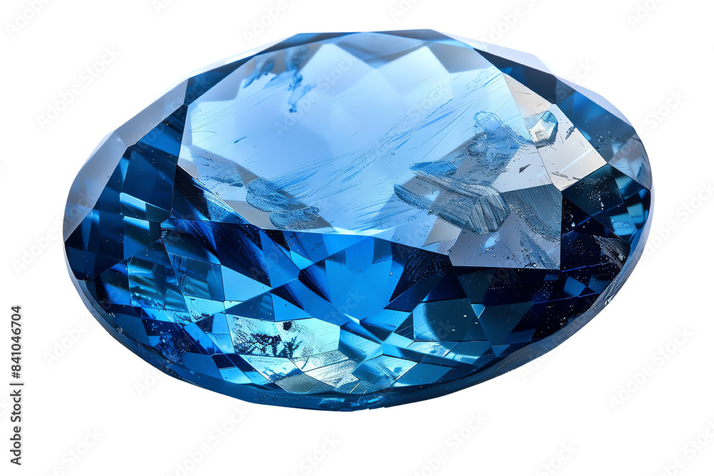 A close-up of a sparkling blue gemstone. The gem is cut into a classic oval shape and reflects light beautifully. isolated on a transparent background. A close-up of a sparkling blue gemstone. The gem is cut into a classic oval shape and reflects light beautifully. isolated on a transparent background.