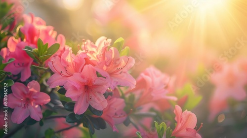 Bright Pink Azalea Blossoms Flourish in the Garden Radiant in the Morning Light