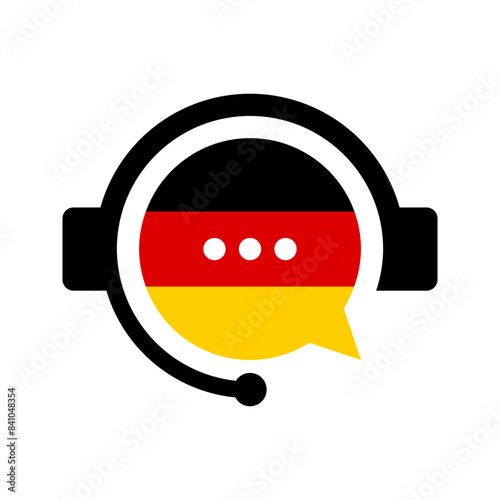 learn german language vector icon, foreign languages translation symbol, headset with germany flag