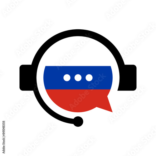 learn russian language vector icon, foreign languages translation symbol, headset with russia flag