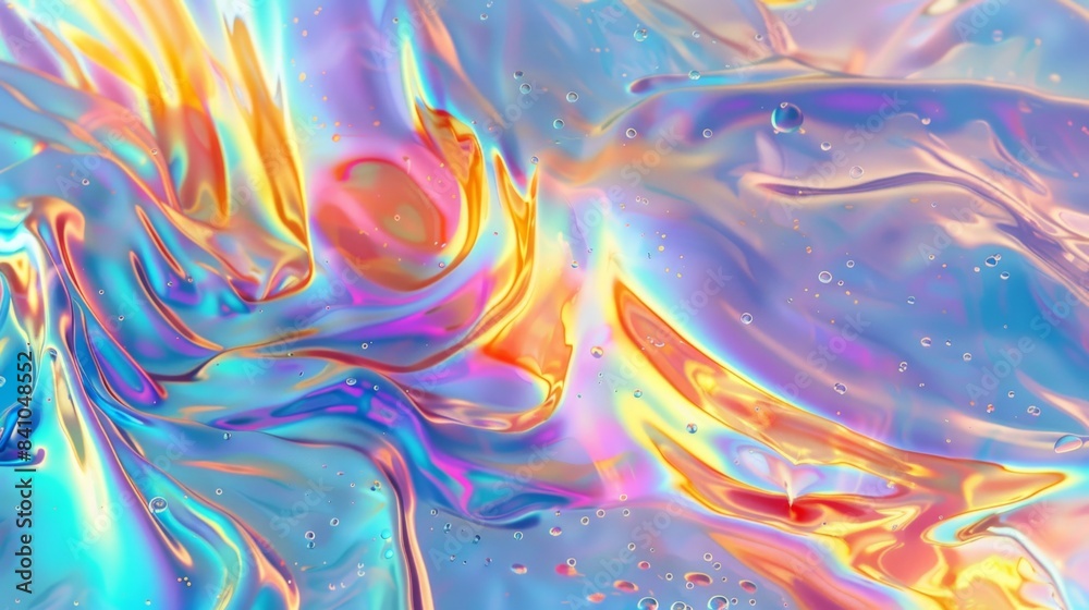 Fototapeta Gold liquid Texture: Holographic Ocean Scene Depicting Super Smooth Shiny Gold, graphic Design, banner design, brochure, pattern design, web, background template, wallpaper