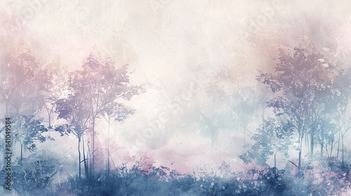 misty morning spring forest watercolor painting
