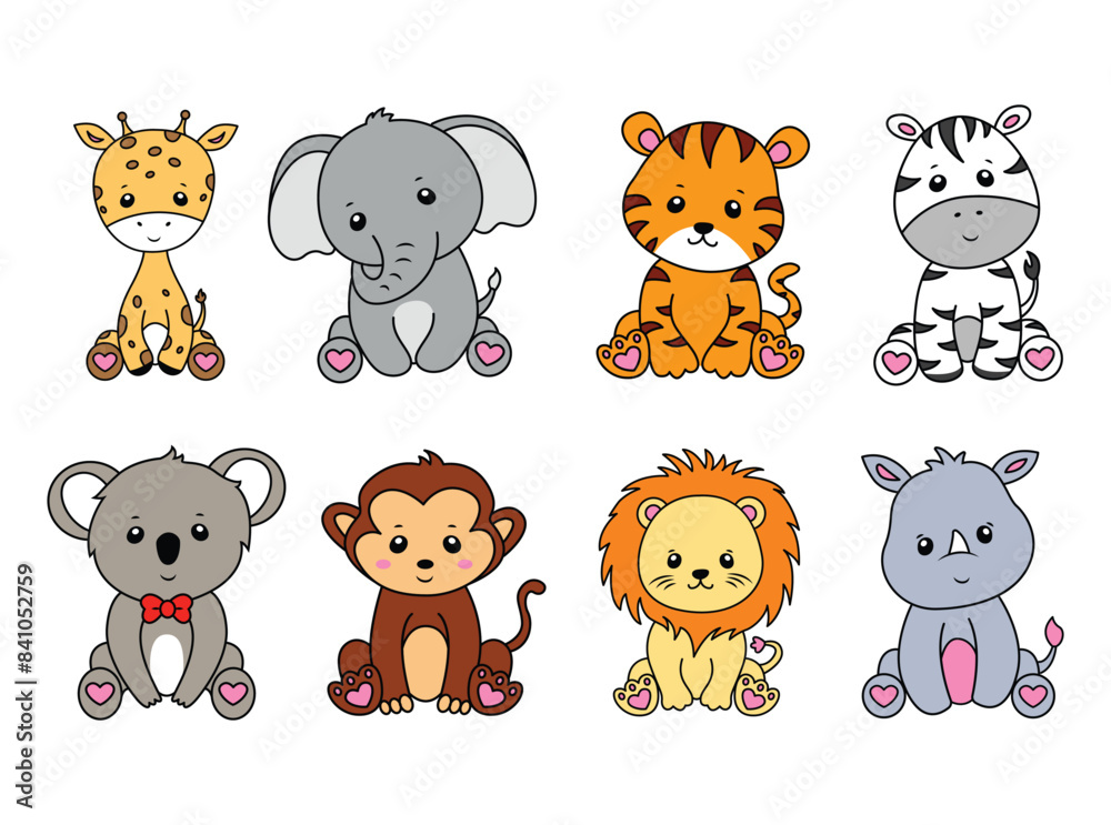Fototapeta premium Cute Safari Animals Vector Graphics