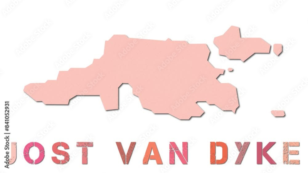 Jost Van Dyke map with paper regions. Animated island map growing from