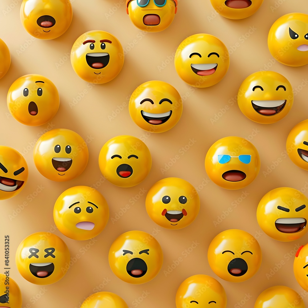 Obraz premium Collection of colorful 3D smiley faces with various expressions on a white background