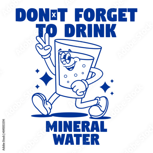 Funny cartoon character of mineral water. Can be used as Sticker, posters, prints. Retro cartoon style. Vector illustration