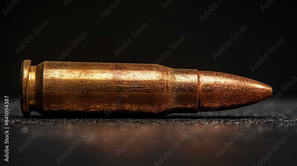 A hollow point bullet in a high-resolution, side profile view, capturing the detailed grooves and raw edges of the bullet tip A hollow point bullet in a high-resolution, side profile view, capturing the detailed grooves and raw edges of the bullet tip